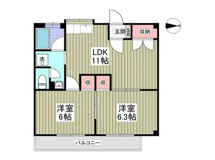 筑波レジデンス(2LDK/2階)の間取り写真