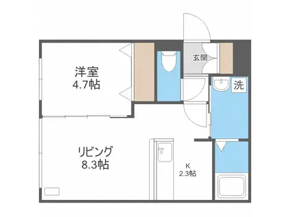 FELSENII(1LDK/4階)の間取り写真