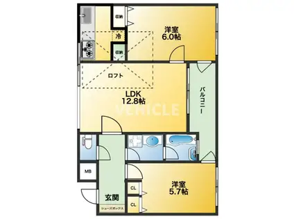 パレシェール武庫之荘(2LDK/4階)の間取り写真