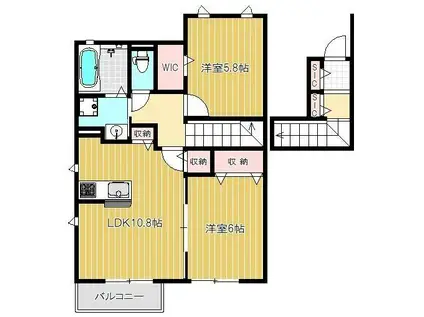 エスポワール森脇B棟(2LDK/2階)の間取り写真