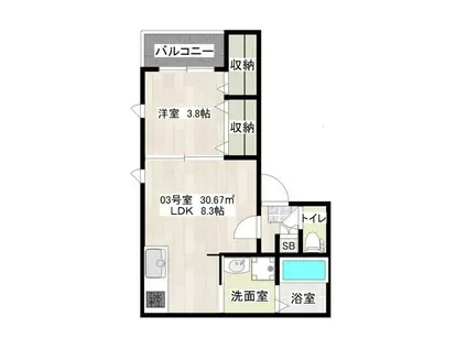 カーサベルエア野間(1LDK/2階)の間取り写真