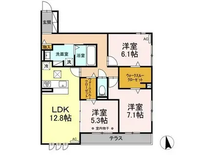 ルリーフ江坂(2LDK/2階)の間取り写真