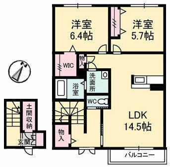 シャーメゾン赤坂B棟(2LDK/2階)の間取り写真