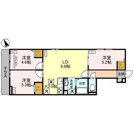 セレスティア松が丘(3LDK/1階)の間取り写真