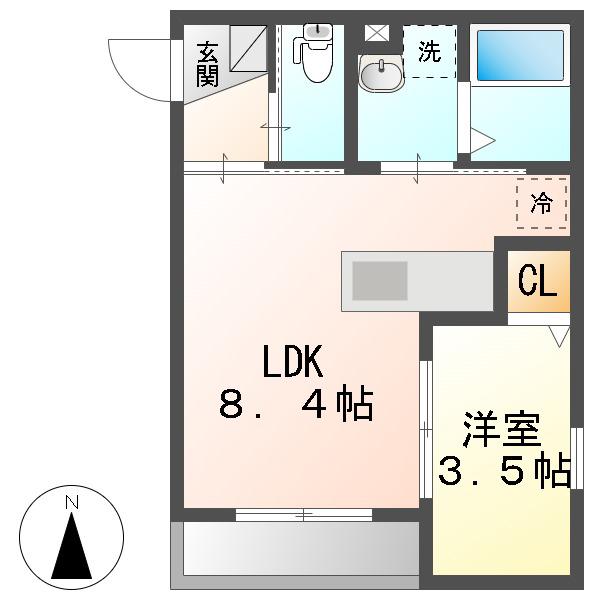 クラムズ黄金(1LDK/3階)の間取り写真