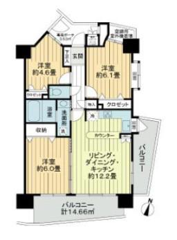 ライオンズステージ麻布(3LDK/7階)の間取り写真