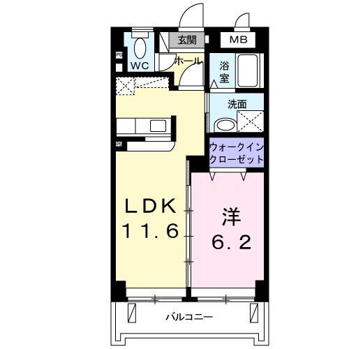 ユアハイム泡瀬(1LDK/2階)の間取り写真