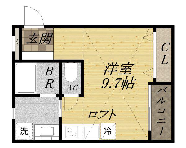 WIND BELL高司(ワンルーム/1階)の間取り写真