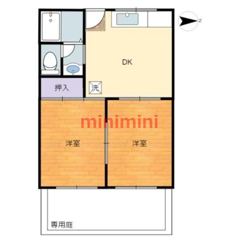 矢頭ハイツB棟(2DK/1階)の間取り写真
