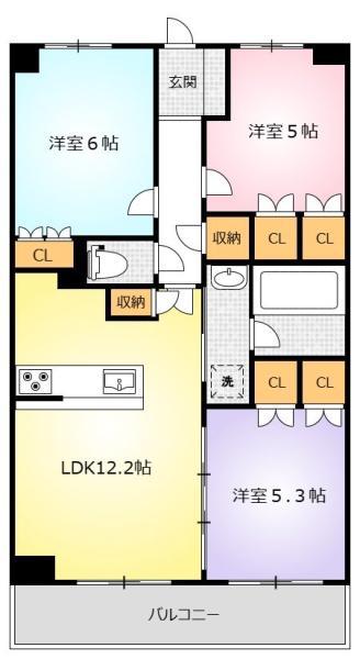 ヴェルディーク元今泉(3LDK/8階)の間取り写真