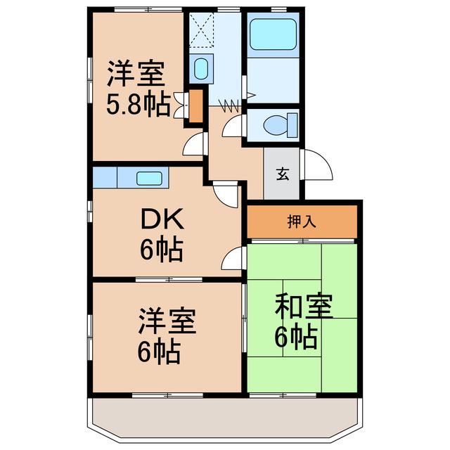 リバーマウスB(3DK/1階)の間取り写真