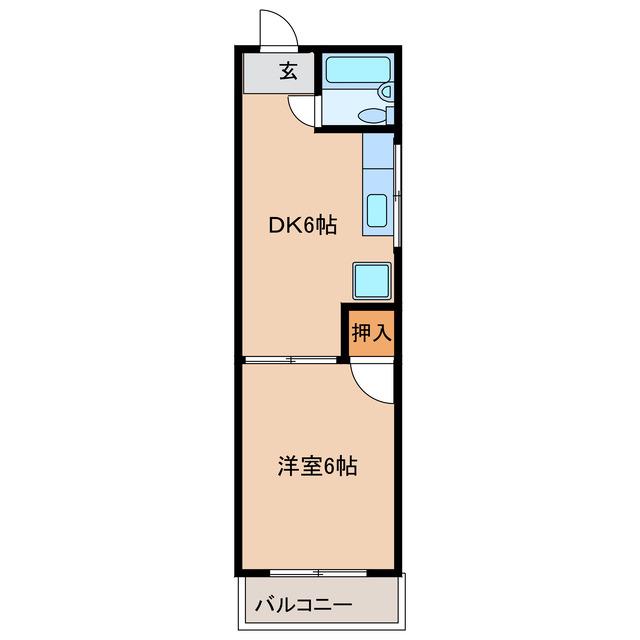 クレール東伊場(1DK/2階)の間取り写真