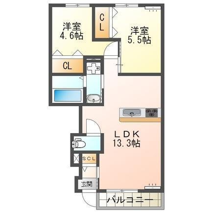 プリーモ レヴァータ(2LDK/1階)の間取り写真