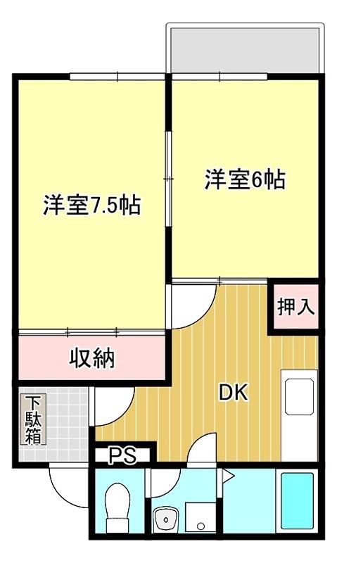 サンヴィレッジII(2DK/1階)の間取り写真