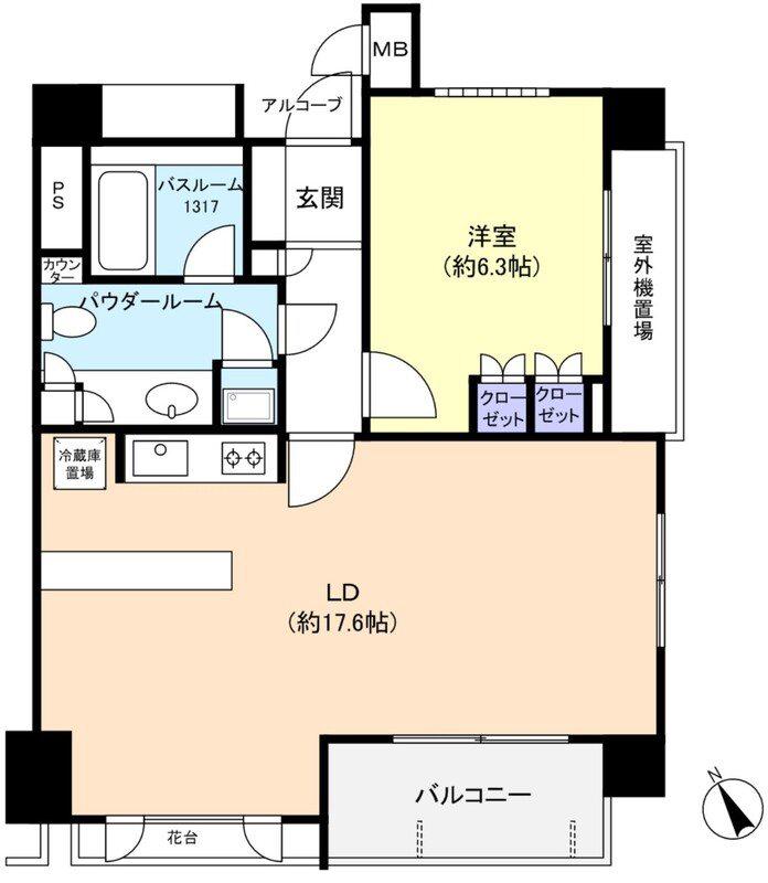 ビヴァーチェ赤坂(1LDK/6階)の間取り写真
