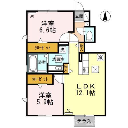 エトワール A(2LDK/1階)の間取り写真