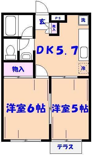 クリーン・フォールI(2DK/1階)の間取り写真