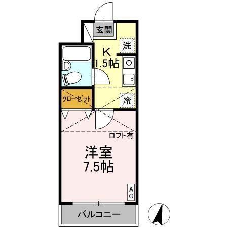 メゾンシャレー(1K/1階)の間取り写真