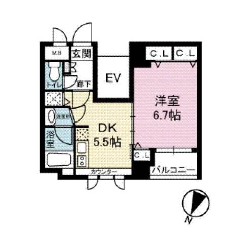 ロアール神田(1DK/6階)の間取り写真