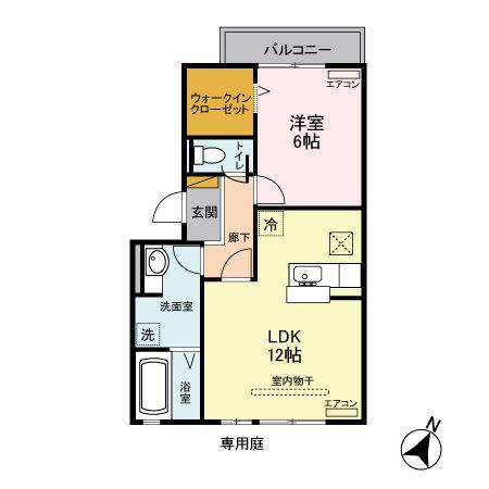 クローカスNIIZAA(1LDK/1階)の間取り写真