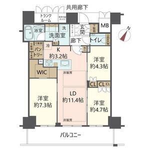 ジオタワー大阪十三(3LDK/33階)の間取り写真