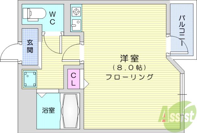 エレガンス小松島(ワンルーム/2階)の間取り写真