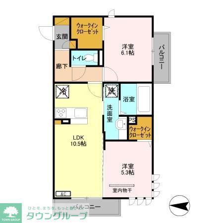ステラタウン ウエスタンレイクK(2LDK/2階)の間取り写真