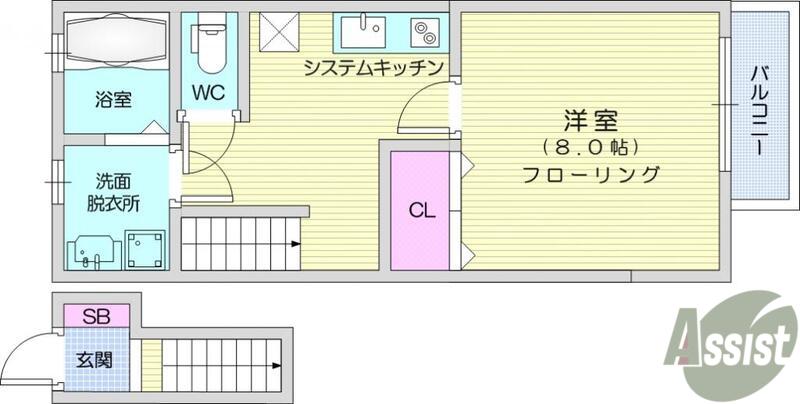 アスコット大野田(1K/2階)の間取り写真