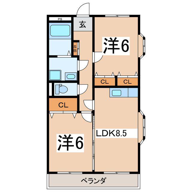 ボヌールハギ(2LDK/2階)の間取り写真
