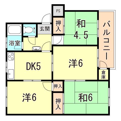 神陵台東56号棟(4DK/4階)の間取り写真