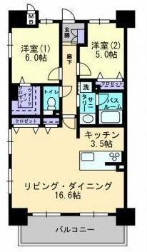 アルファライフ本通(2LDK/11階)の間取り写真