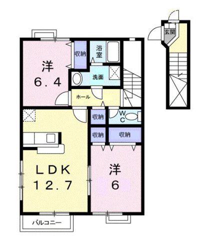 サンライト国分寺B(2LDK/2階)の間取り写真
