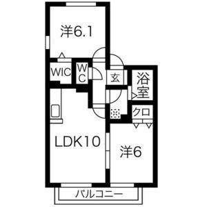 ウエストビレッジ桃山B棟(2LDK/2階)の間取り写真