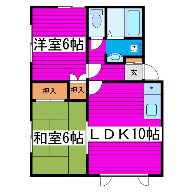 レジデンスモン・ローゼB(2LDK/3階)の間取り写真
