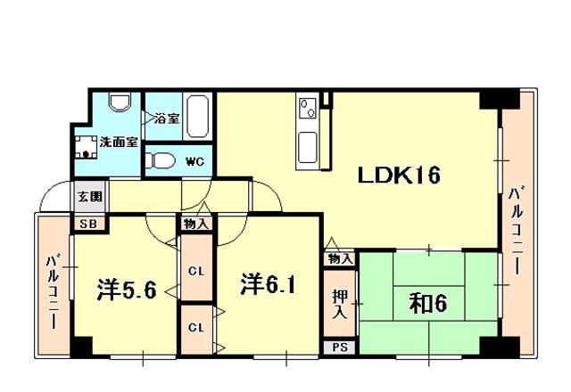 リフレ21(3LDK/4階)の間取り写真