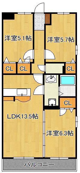 シャインプラス(3LDK/5階)の間取り写真