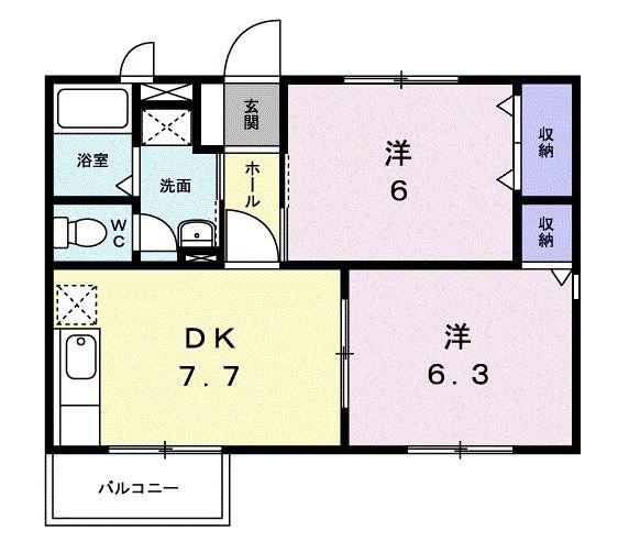 スプリングガーデン(2DK/2階)の間取り写真
