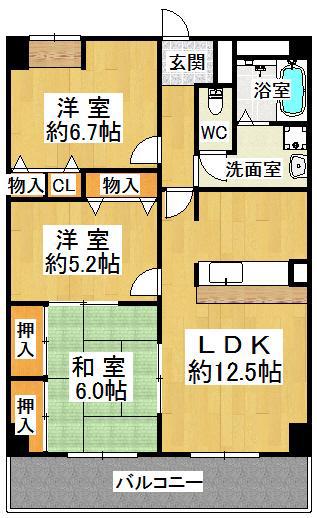 中山手シティコート(3LDK/2階)の間取り写真