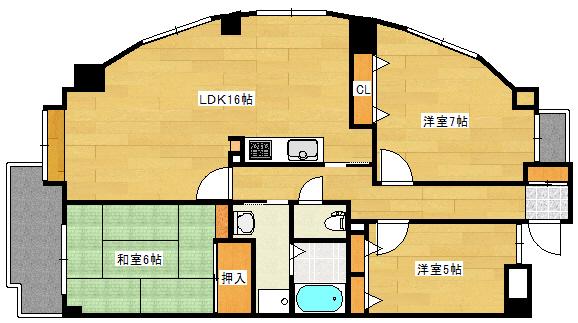 シーブリーズ東原弐番館(3LDK/8階)の間取り写真