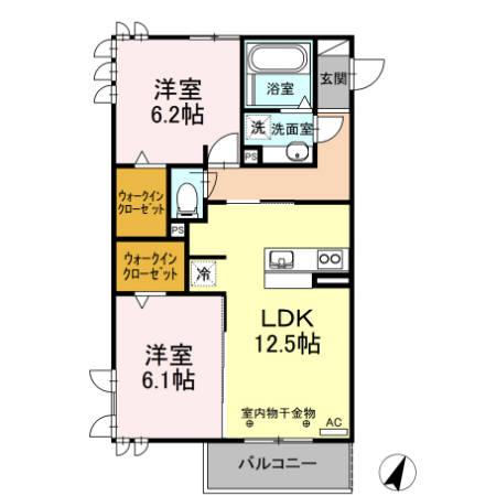 グリーン リーフII(2LDK/2階)の間取り写真