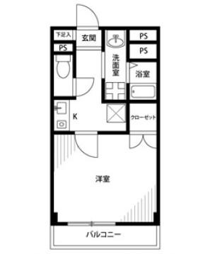 アンプルールリバーサイド(1K/1階)の間取り写真