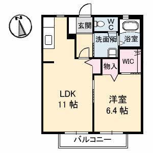 ディアス松縄C棟(1LDK/2階)の間取り写真