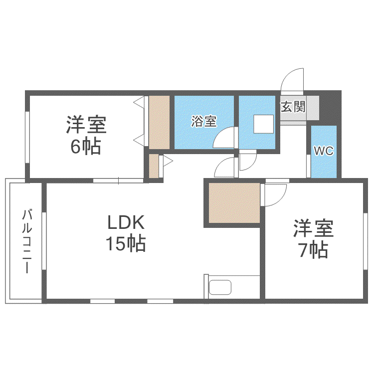札幌市電 西線６条駅 徒歩5分 3階建 築9年(2LDK/2階)の間取り写真