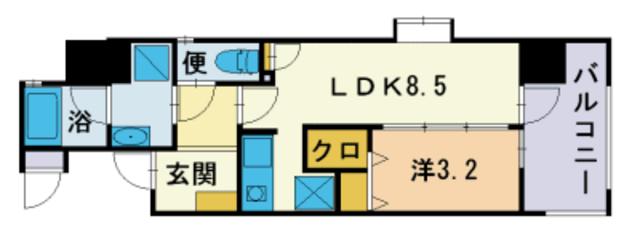 ビエラコート浄水通(1LDK/9階)の間取り写真