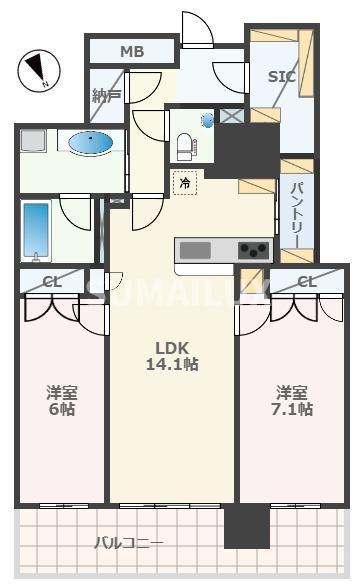 MJR熊本ゲートタワー(2LDK/22階)の間取り写真