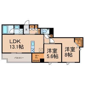 グランディ ヴィラ オオタカノモリ 2(2LDK/1階)の間取り写真