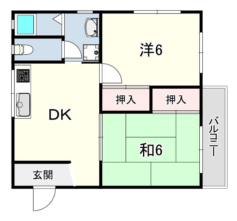 ユーハウス(2DK/2階)の間取り写真