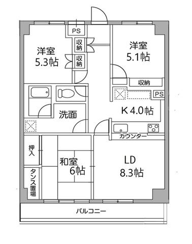 ティーズガーデン稲城(3LDK/6階)の間取り写真