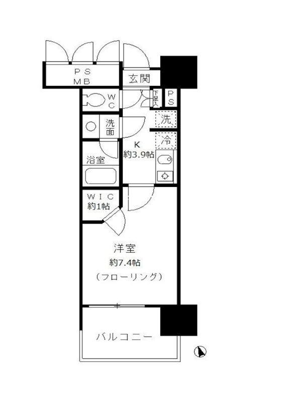 フォンテーヌ芝浦(1K/2階)の間取り写真