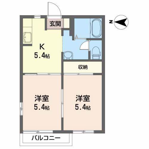 ディアス田園F(2K/2階)の間取り写真